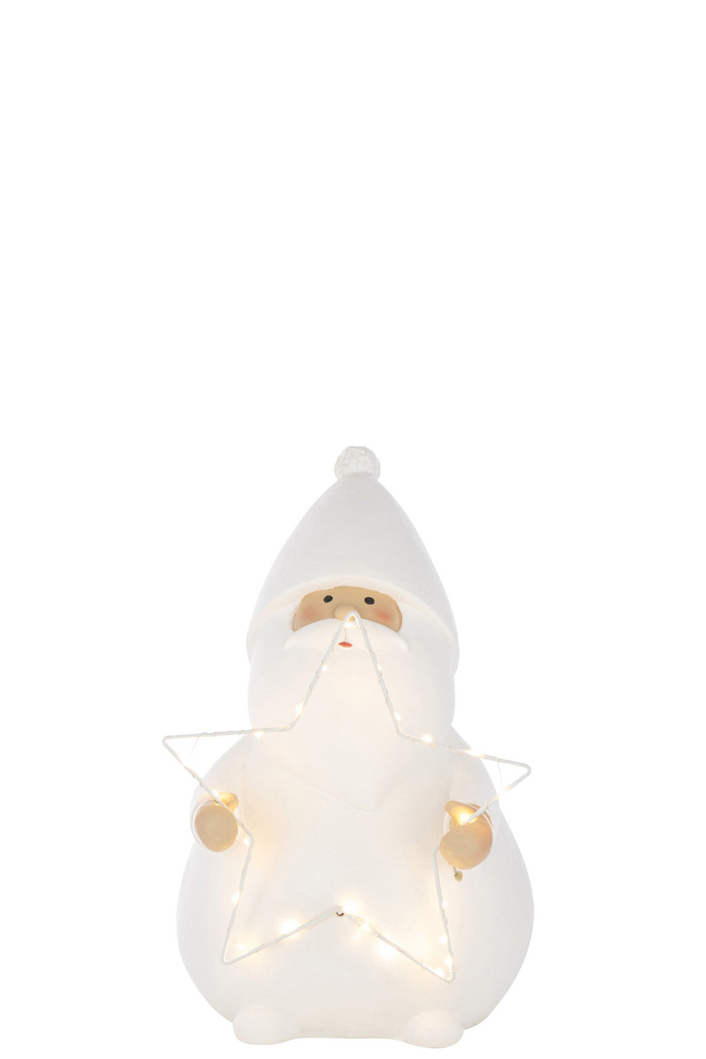 J-Line figuur Kerstman Ster - polyresin - wit - L - LED lichtjes