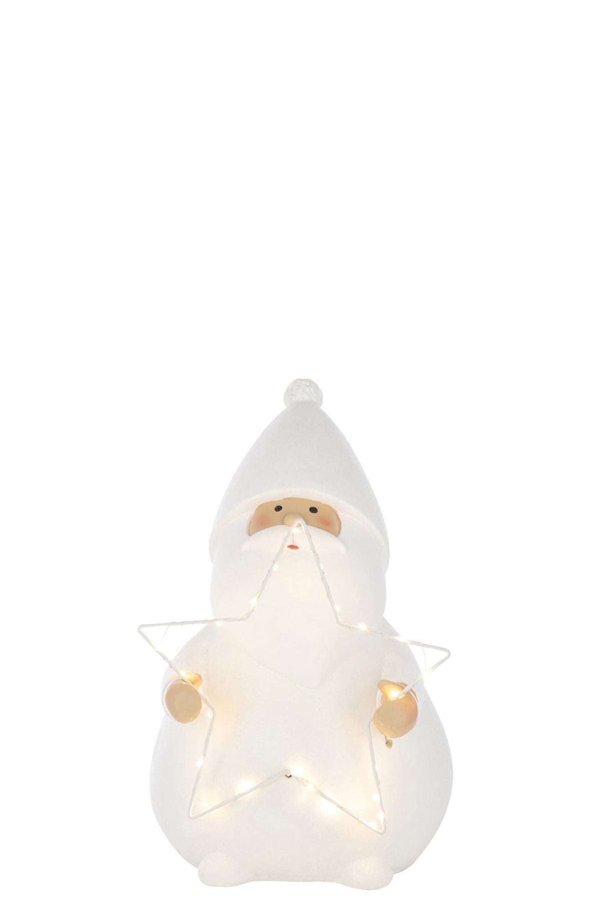 J-Line figuur Kerstman Ster - polyresin - wit - L - LED lichtjes