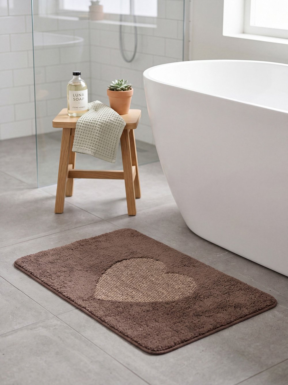 Badmat 78x48x1 cm Bruin Polyester Hart