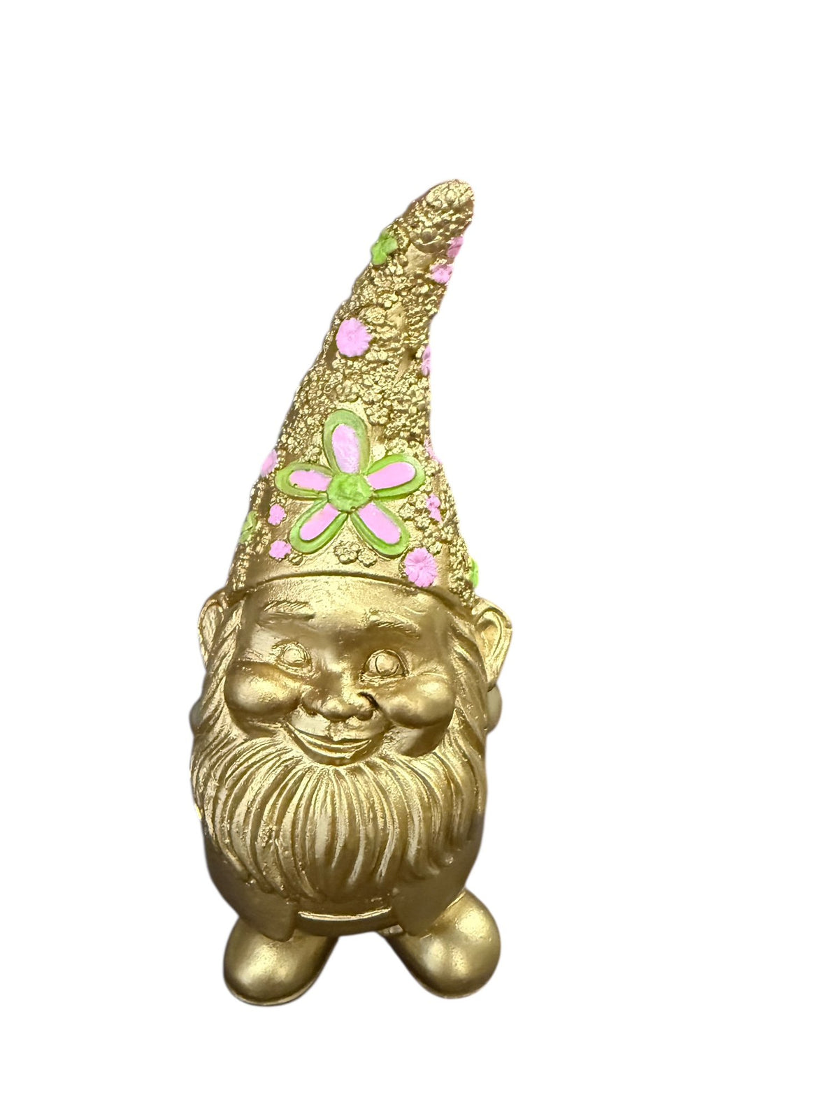 Polyresin kabouterhoed met bloem goud