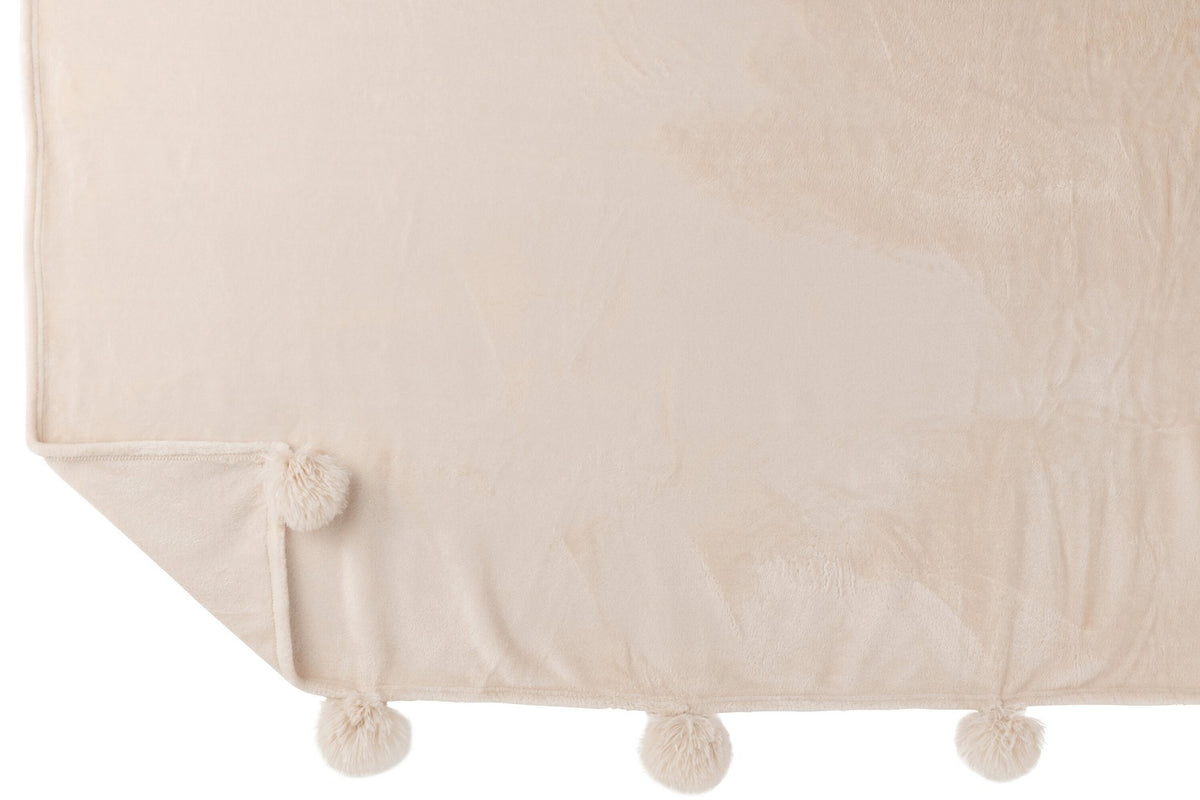 J-Line plaid Pompom - polyester - lichtbeige - 170 x 130 cm
