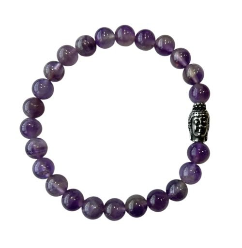 Heren armband Amethist 8 mm met Boeddha kraal