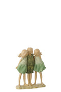 J-Line decoratie Kinderen Zussen + Broer - polyresin - groen/ecru