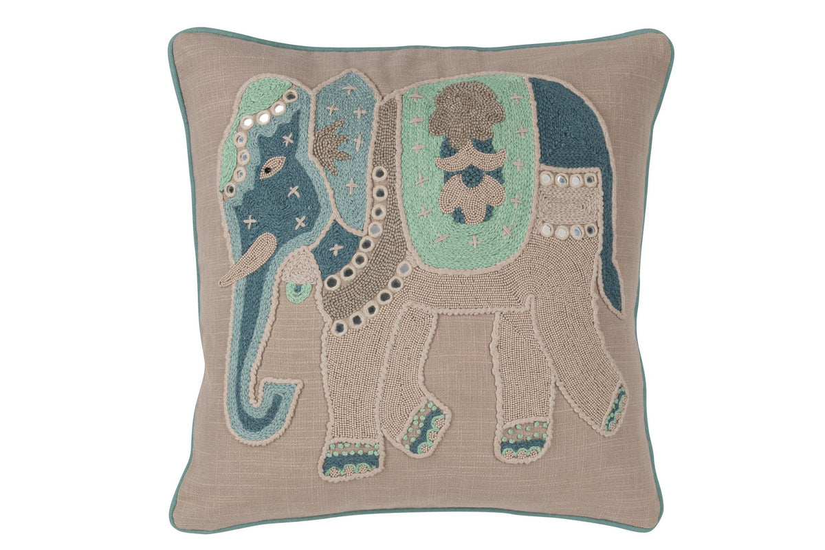 J-Line kussen Olifant - katoen - grijs/blauw