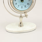 Vintage World Globe Bureauklok - Marmer & Nikkel Tafelaccent