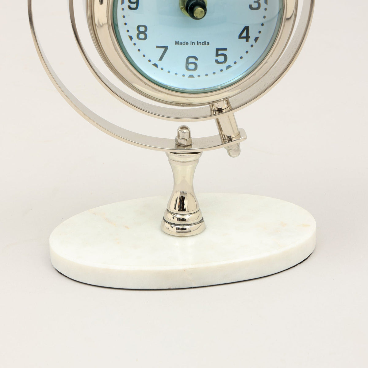 Vintage World Globe Bureauklok - Marmer & Nikkel Tafelaccent