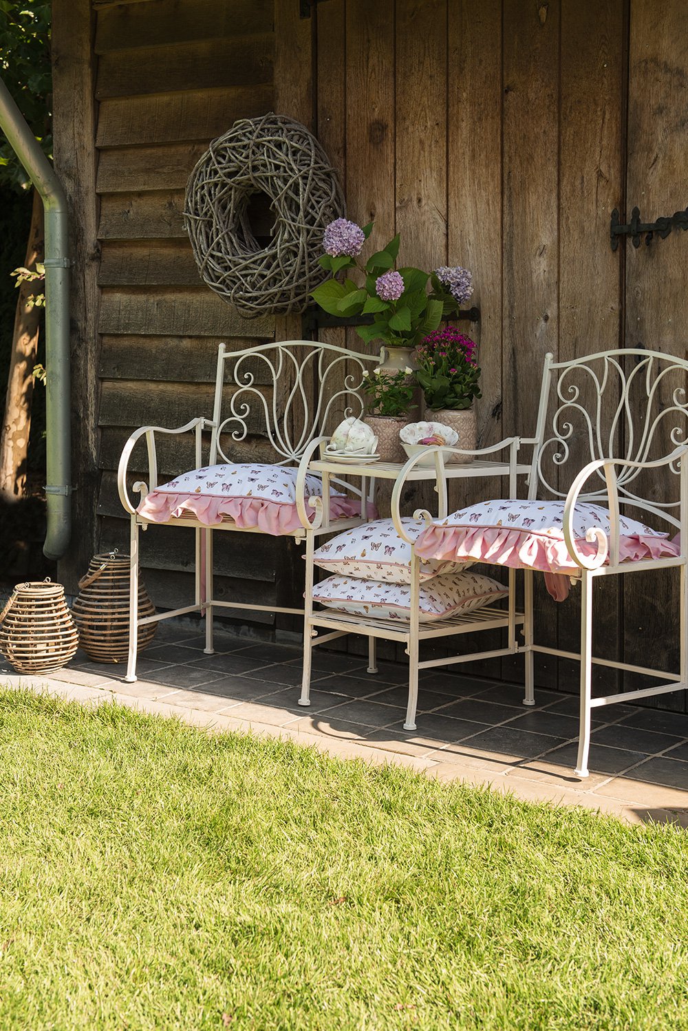 Tafelloper 50x160 cm Beige Roze Katoen Vlinders Tafelkleed