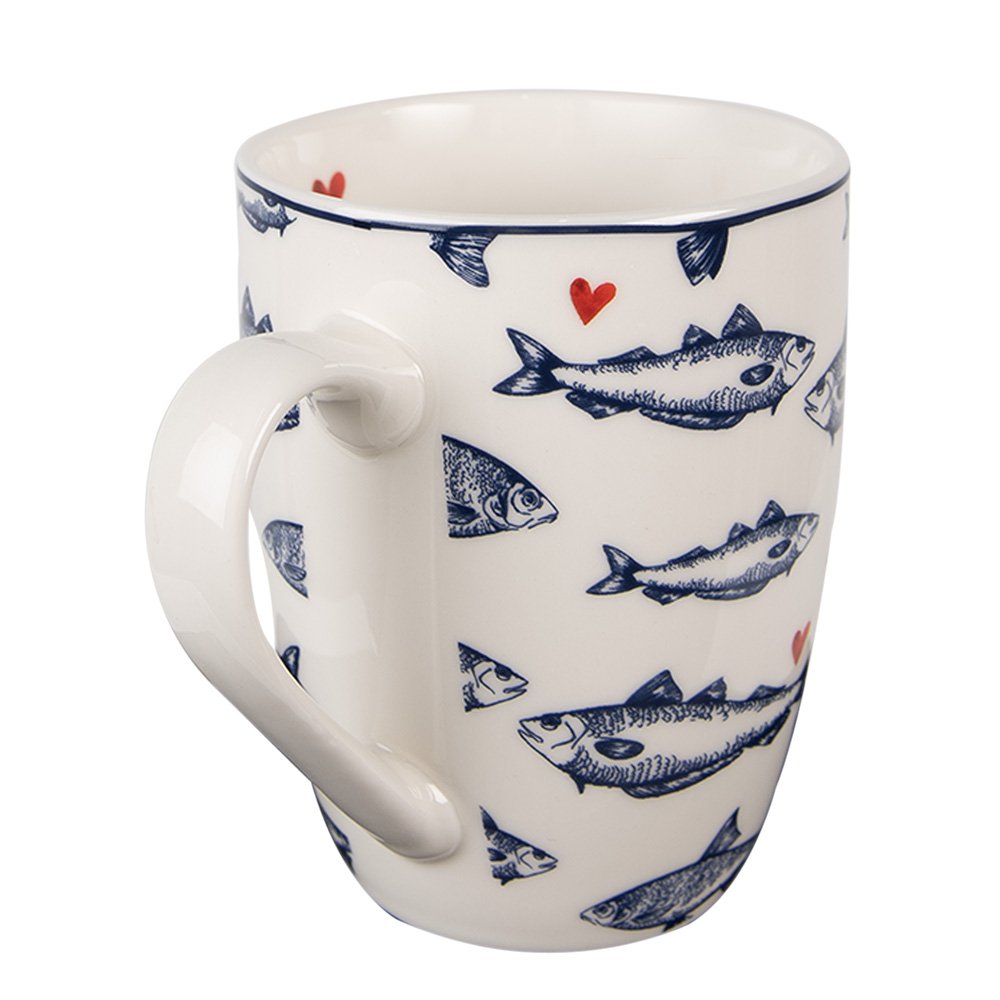 Mok 350 ml Wit Blauw Porselein Vissen Theemok