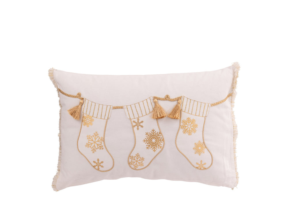 J-Line kussen Kerstkous - katoen - wit/goud
