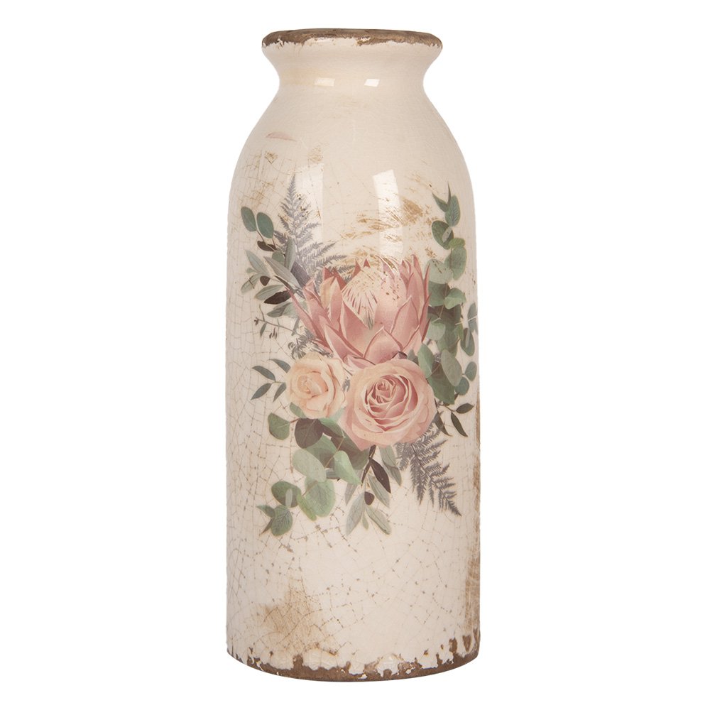 Vaas Ø 8x20 cm Beige Keramiek Bloemen