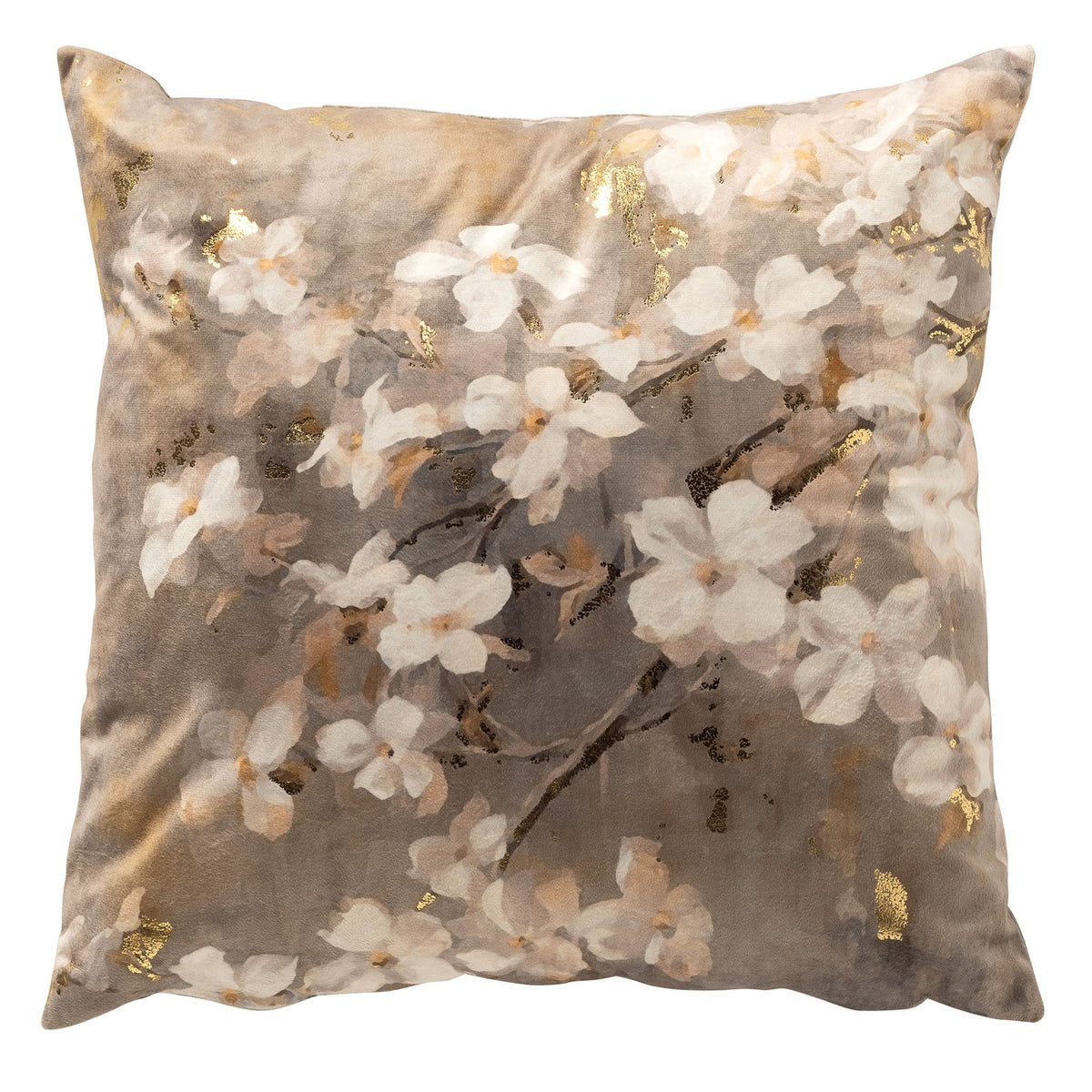 Dutch Decor Suzy - Kussen 45x45 cm - Bloemenprint - Drijfhout - Taupe