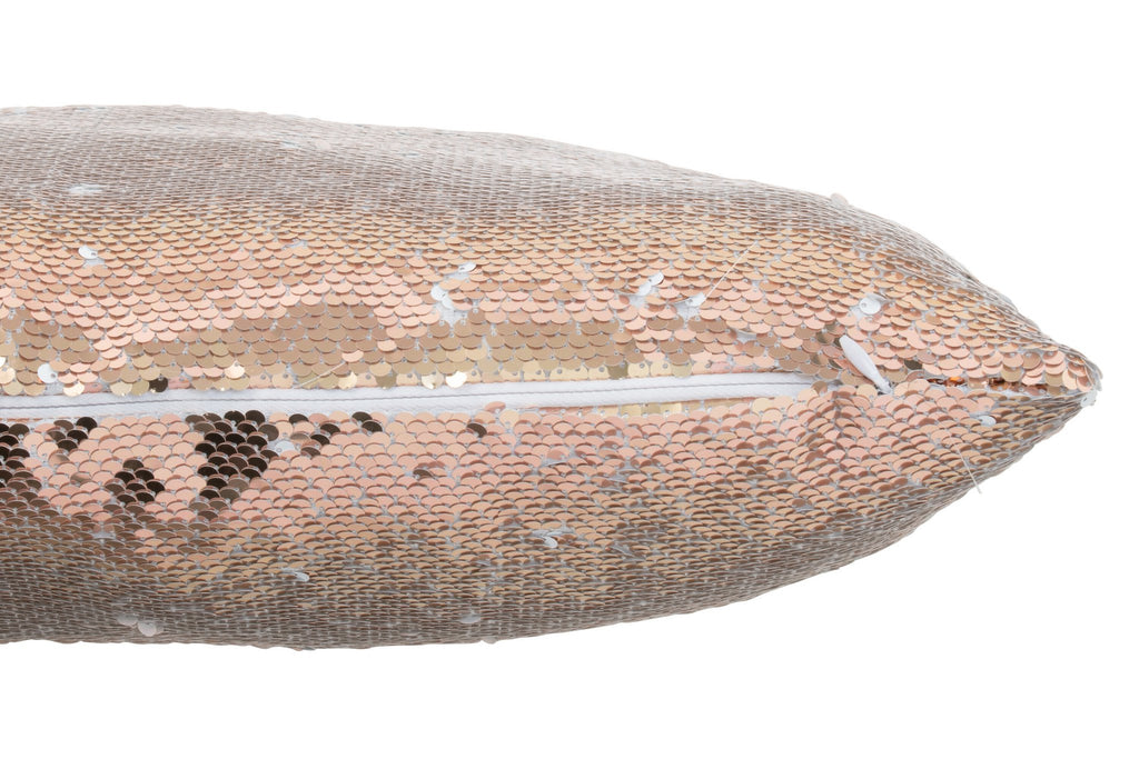 J-Line kussen Omkeerbaar Sequin - katoen/linnen - champagne/wit