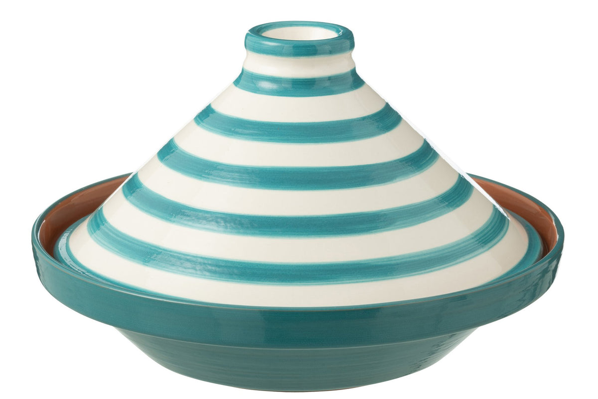 J-Line tajine Granada Stripes - keramiek - wit/aqua