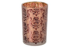 J-Line Windlicht met bloemen - glas - bordeaux/koraal - L