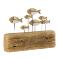 J-Line decoratie Vis Op Voet - hout - naturel/wit - L