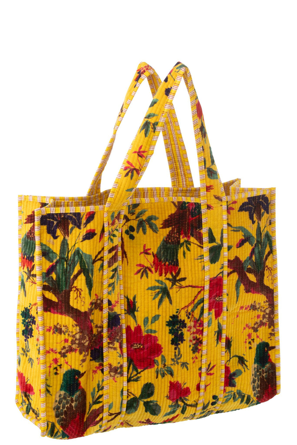 J-Line Tas Vogels/Bloemen Katoenfluweel Geel