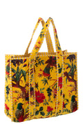 J-Line Tas Vogels/Bloemen Katoenfluweel Geel