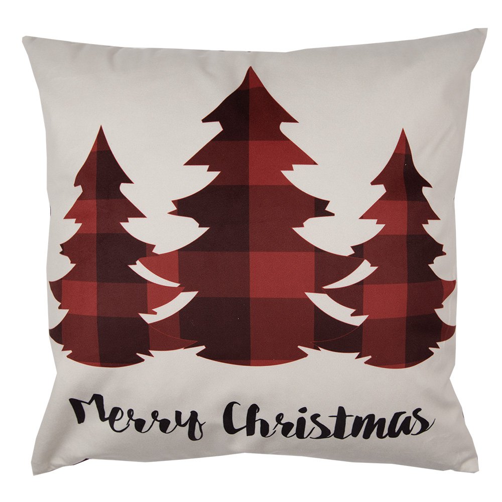 Kussenhoes 45x45 cm Rood Beige Polyester Kerstbomen Sierkussenhoes