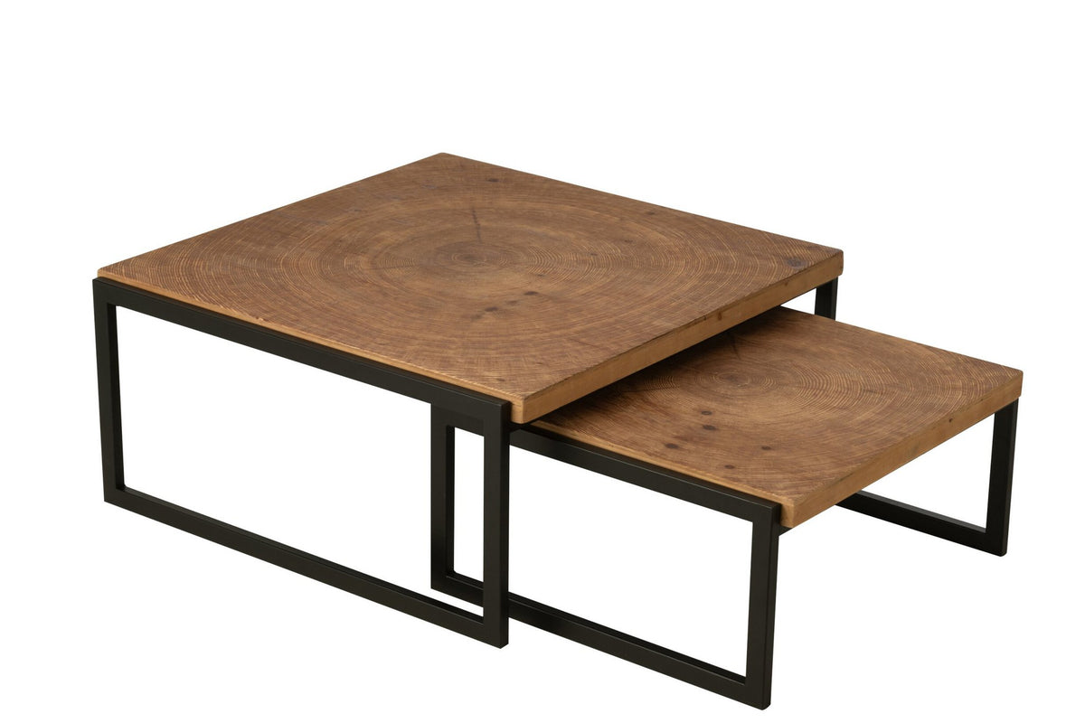 J-Line salontafel Dos - hout - naturel/zwart - set van 2
