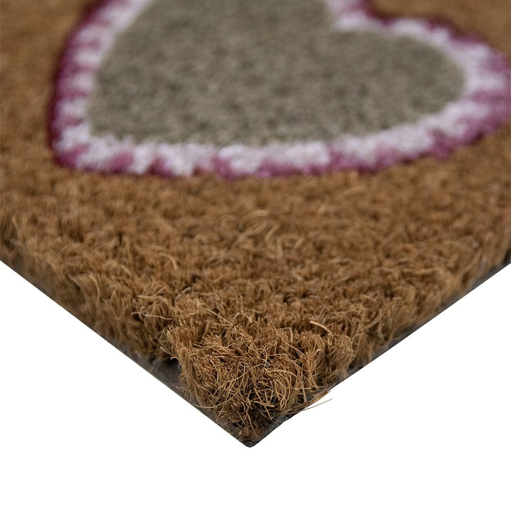 Deurmat kokos hartjes rood wit beige 75cm