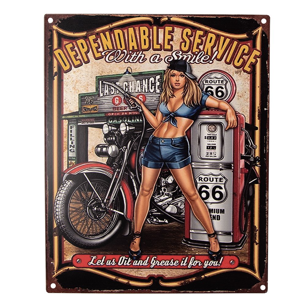 Tekstbord 20x25 cm Zwart IJzer Vrouw met Motor Wandbord
