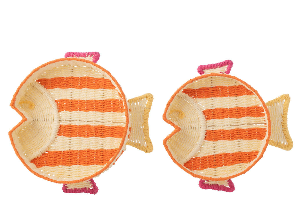 J-Line plateau Vis Gestreept - papier - mix - set van 2