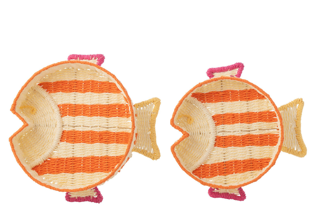 J-Line plateau Vis Gestreept - papier - mix - set van 2