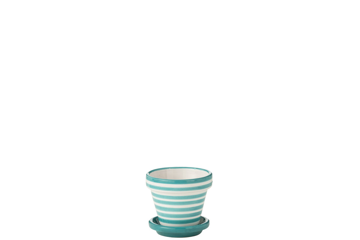 J-Line bloempot Granada Stripes - keramiek - aqua - XS - Ø 17 cm