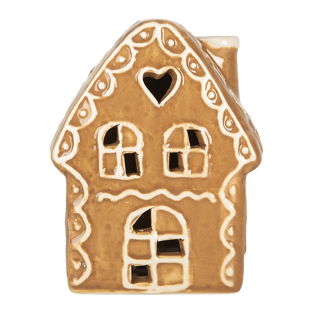 Gingerbread house met LED 8x6x11 cm Bruin Keramiek
