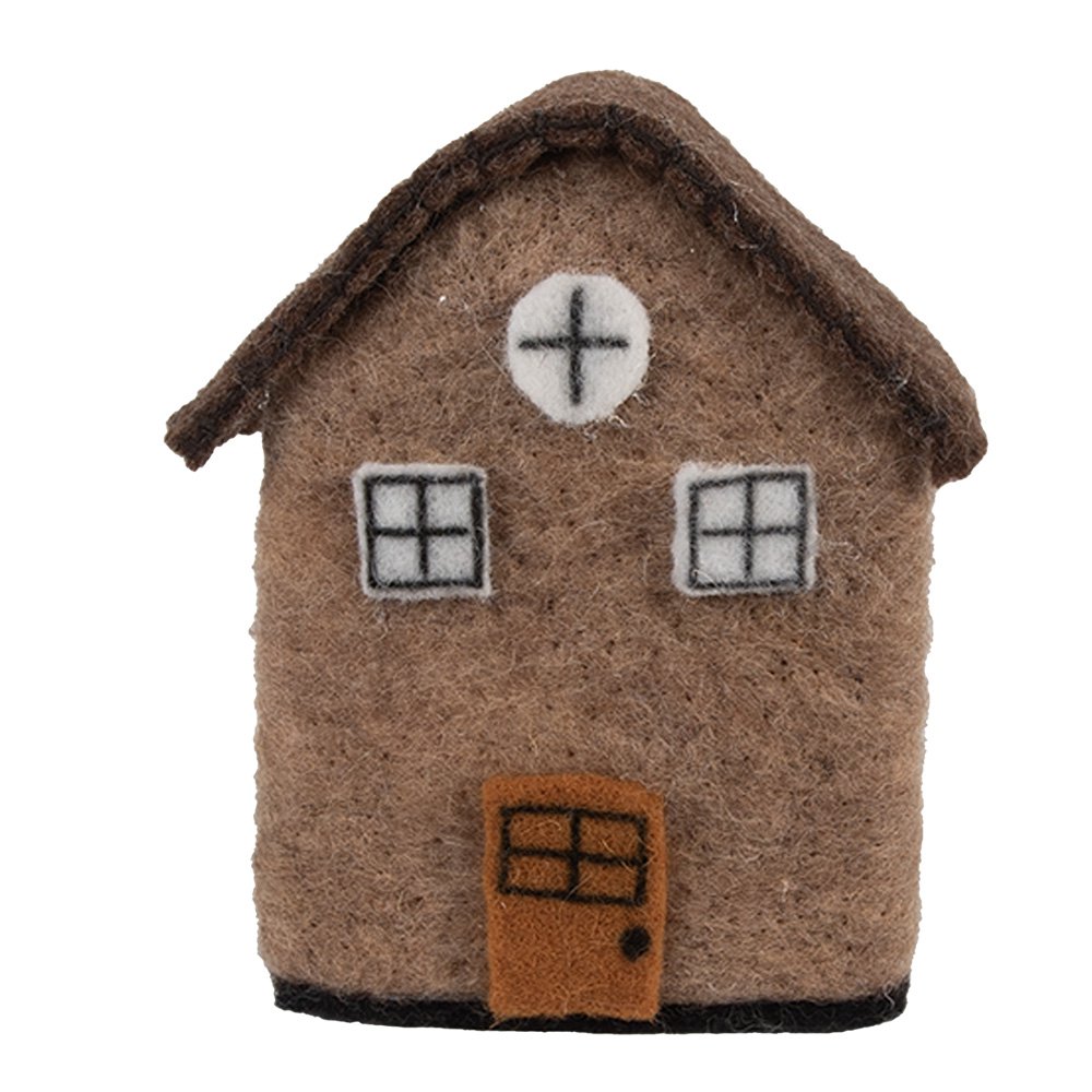 Decoratie Beeld Huis 12x7x14 cm Bruin Vilt