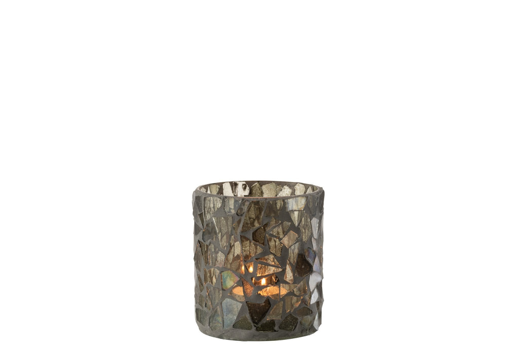 J-Line kaarshouder Mozaiek - glas - grijs/groen - small