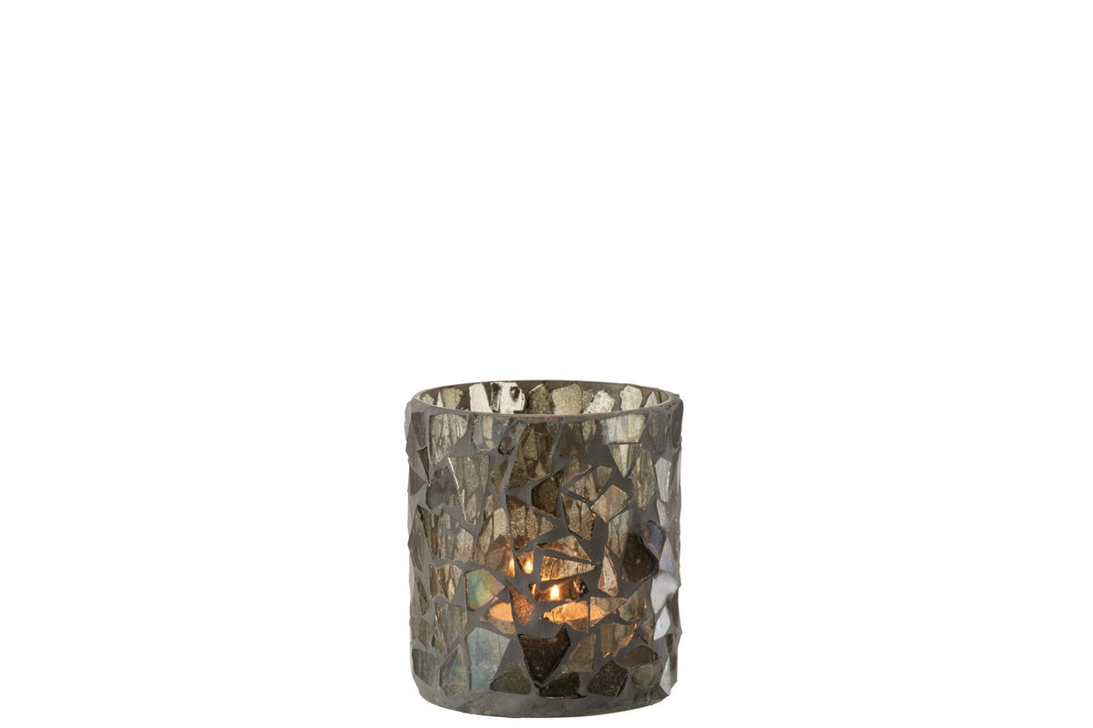 J-Line kaarshouder Mozaiek - glas - grijs/groen - small