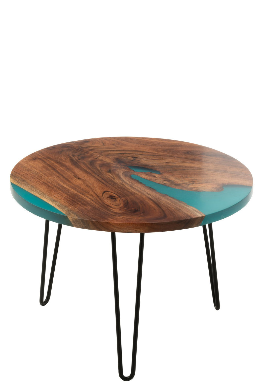 J-Line bijzettafel Rond - hout - naturel/blauw