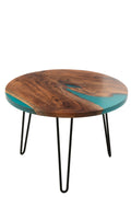 J-Line bijzettafel Rond - hout - naturel/blauw