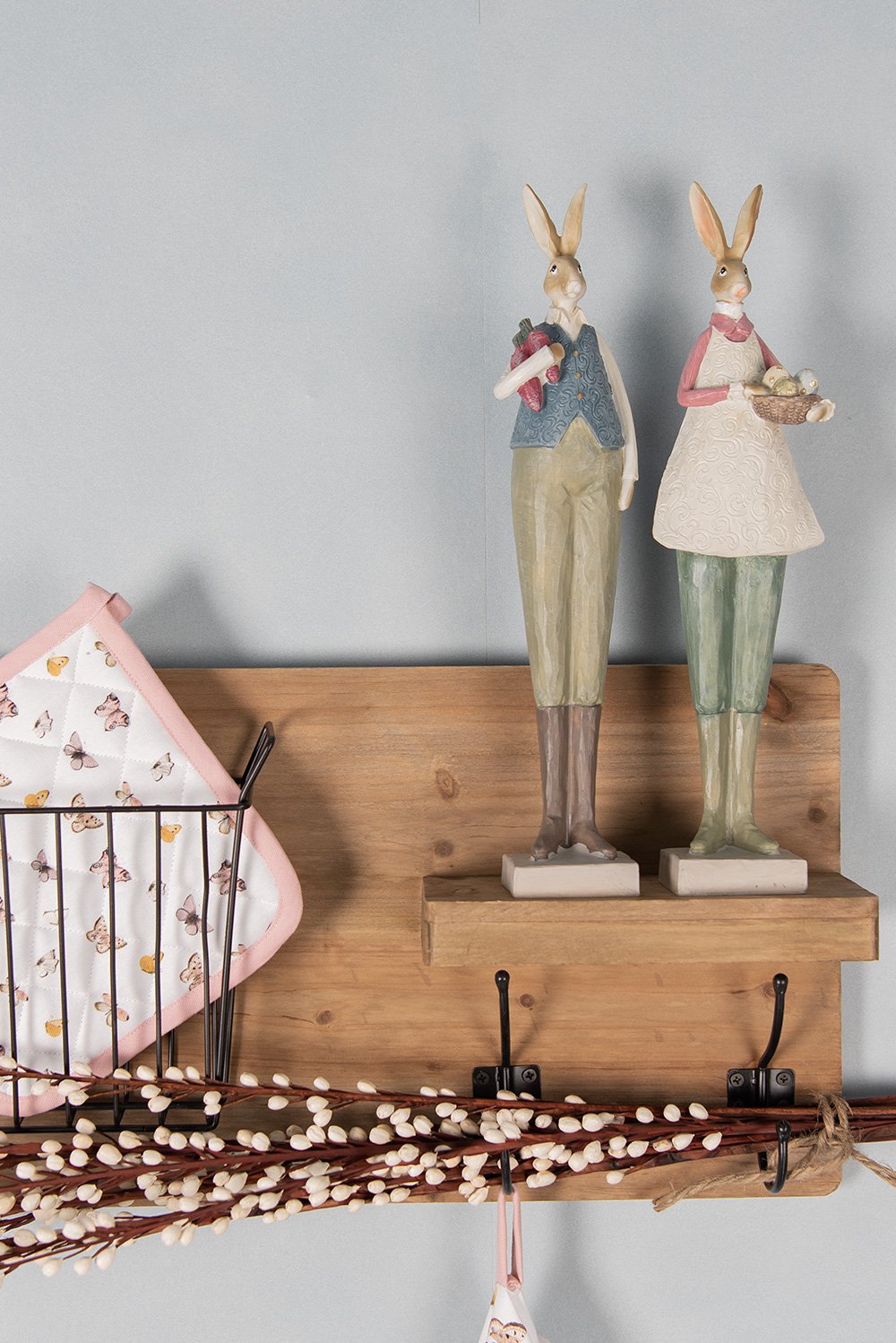Beeld Konijn 9x7x36 cm Beige Groen Polyresin