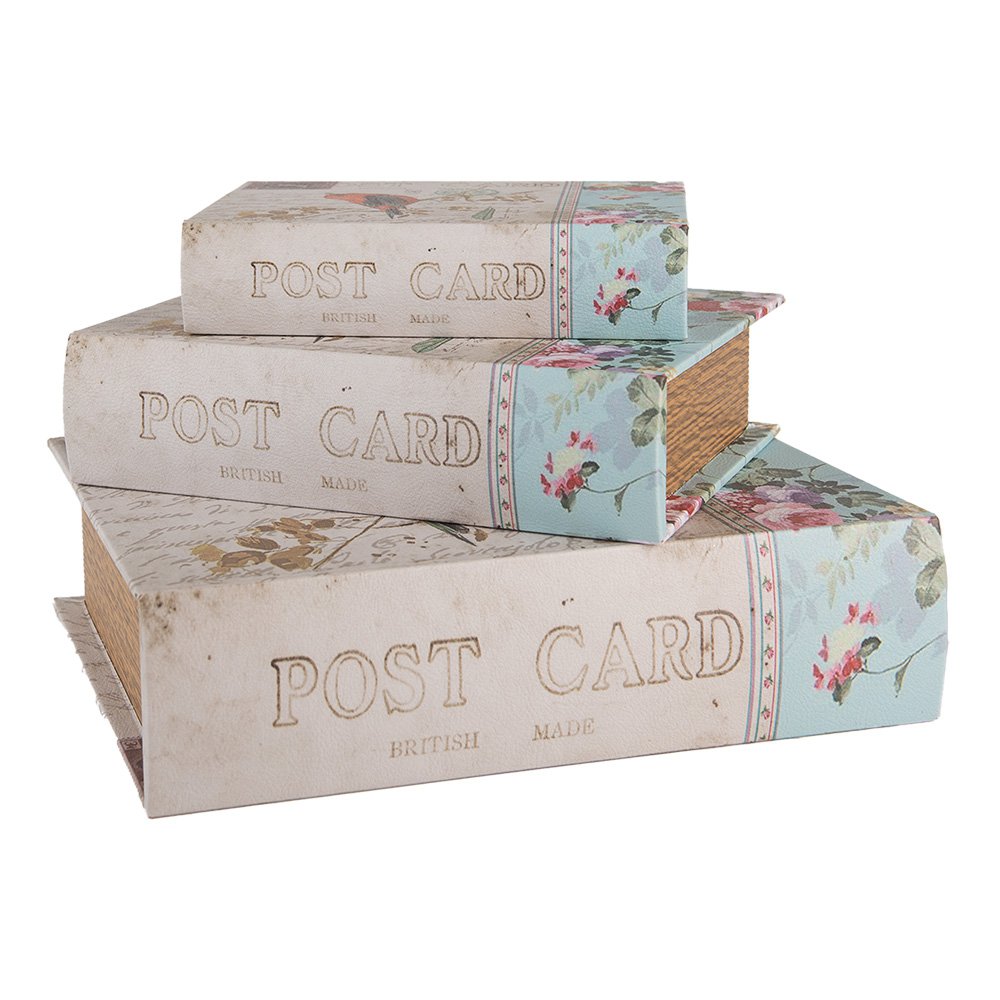 Opbergdoos Set van 3 Boeken 27/22 /17 cm Beige Hout Vogel
