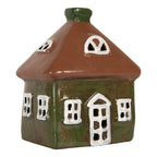 Waxinelichthouder Huis 12x9x14 cm Groen Keramiek
