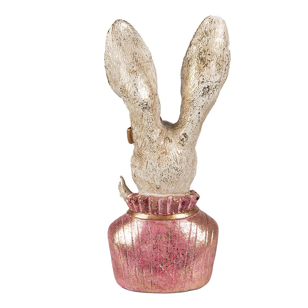 Beeld Konijn 11x12x24 cm Beige Roze Polyresin