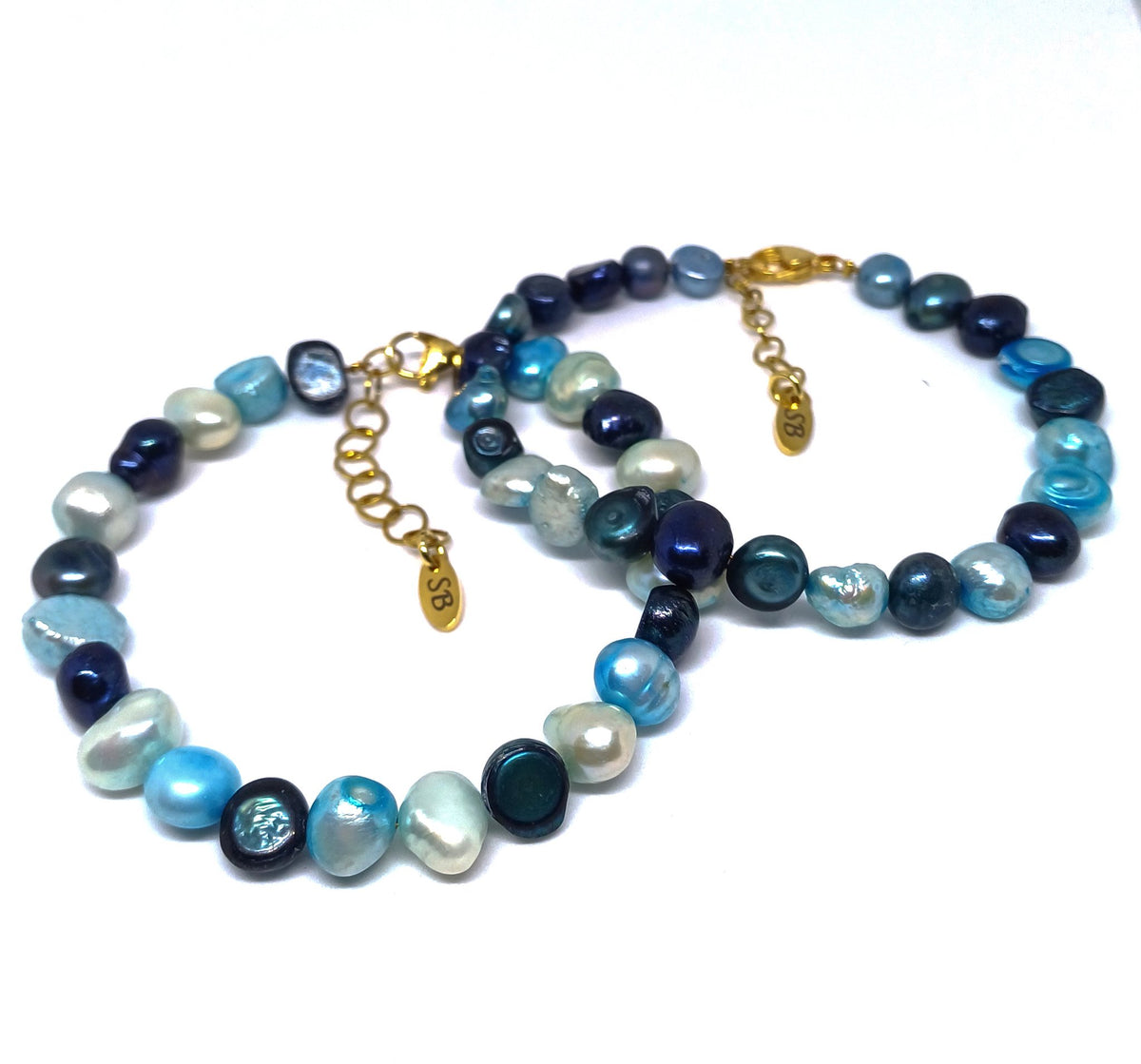 Galaxy parelarmband blauw tinten