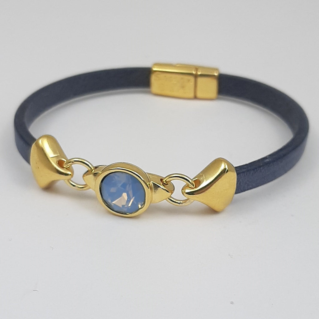 Nexus leren armband glas kristal 24K verguld
