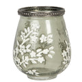 Theelichthouder Ø 9x11 cm Groen Wit Glas Bloemen Waxinelichthouder