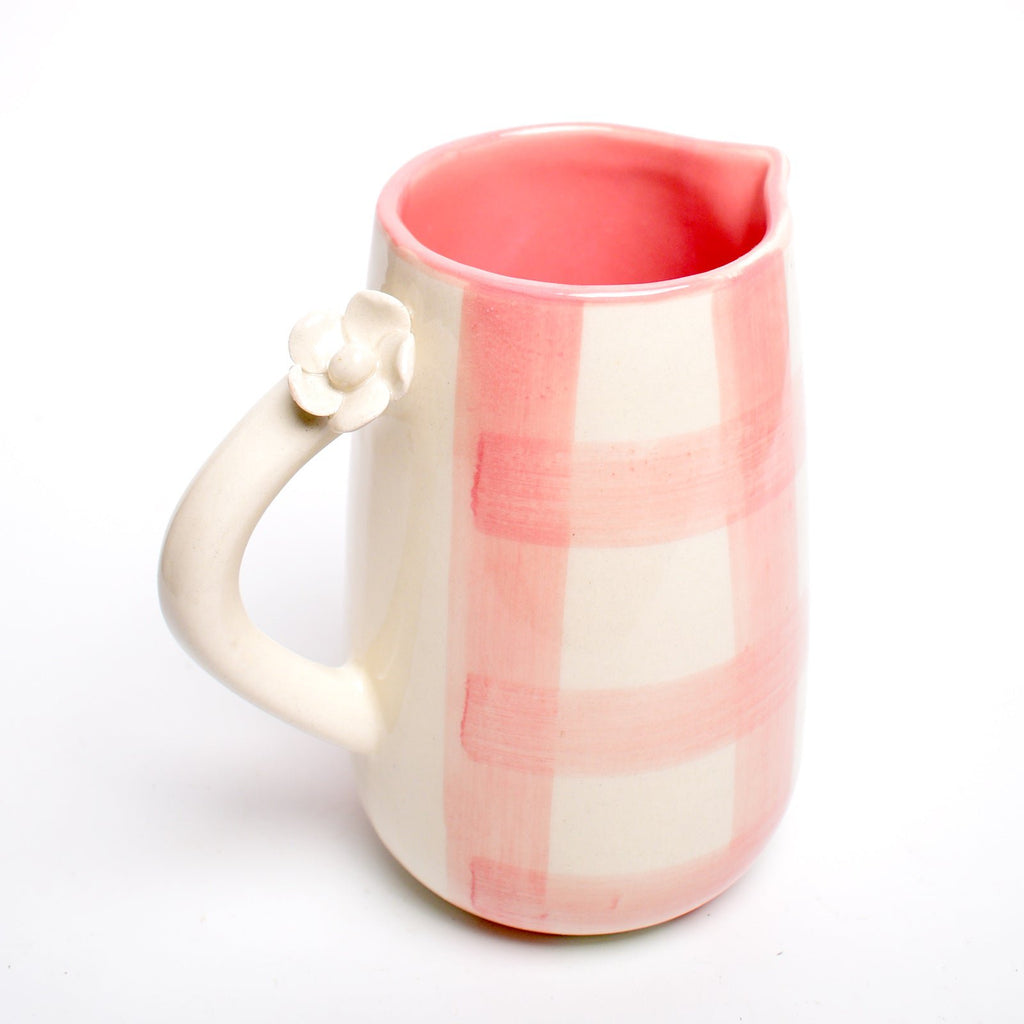 Kruik | Keramiek Handgeschilderde Daisy Check | 800ml Roze