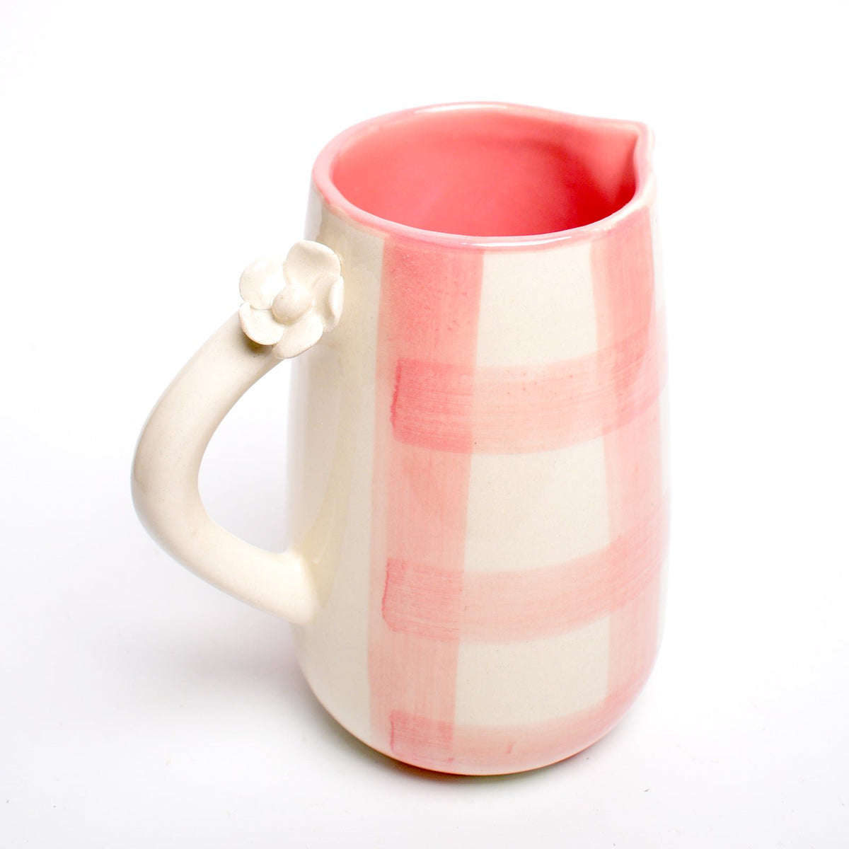 Kruik | Keramiek Handgeschilderde Daisy Check | 800ml Roze