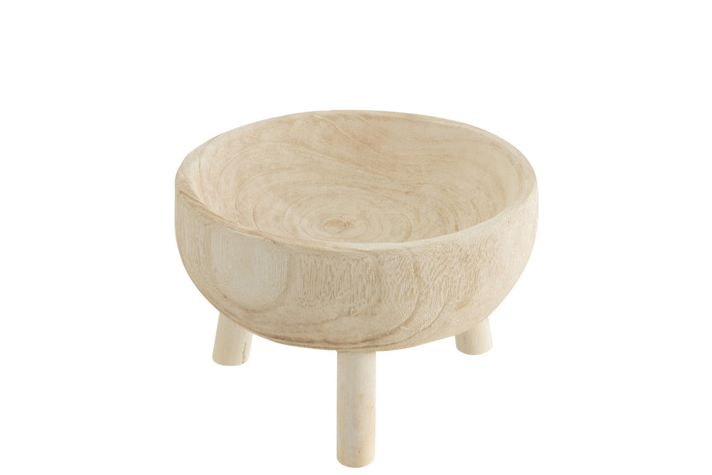 J-Line schaal Op Tripod Paulownia - hout - wit