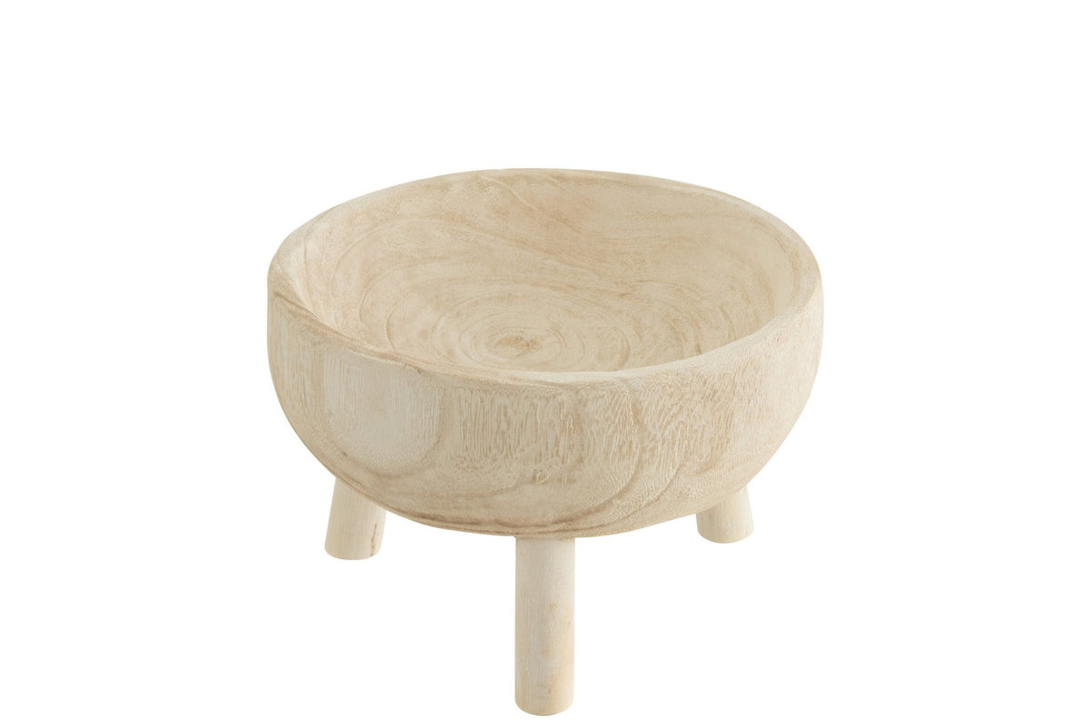 J-Line schaal Op Tripod Paulownia - hout - wit