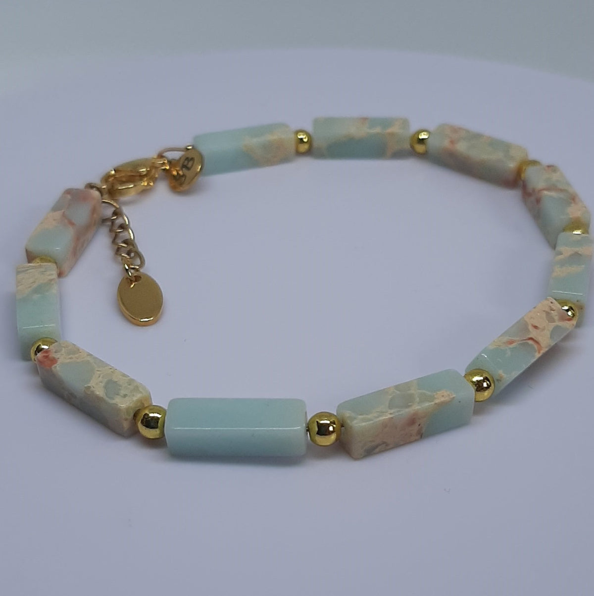 Armband edelsteen Rechtek roestvrij staal verguld