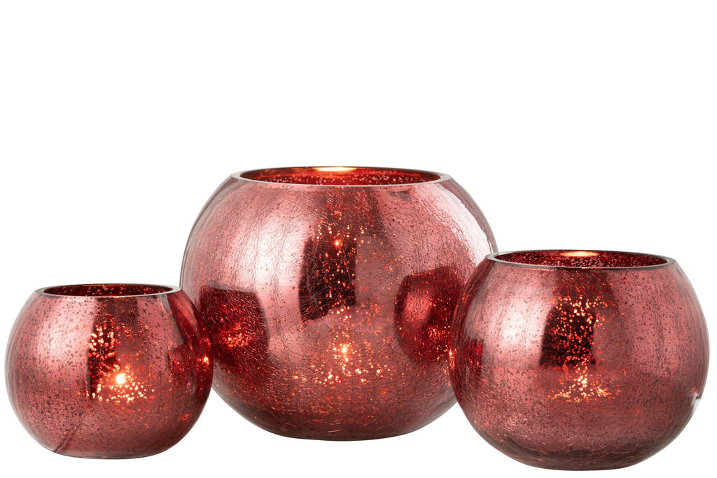 J-Line theelichthouder Bal Craquelé - glas - roze - large