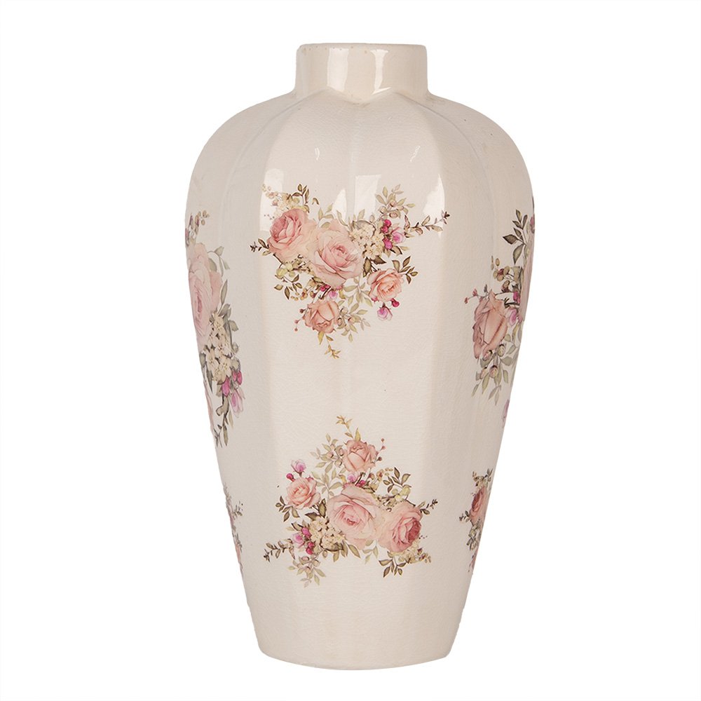 Vaas Ø 21x34 cm Beige Keramiek Bloemen