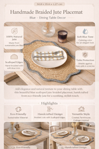 Handgemaakte gevlochten jute placemat – blauw – eettafel decor