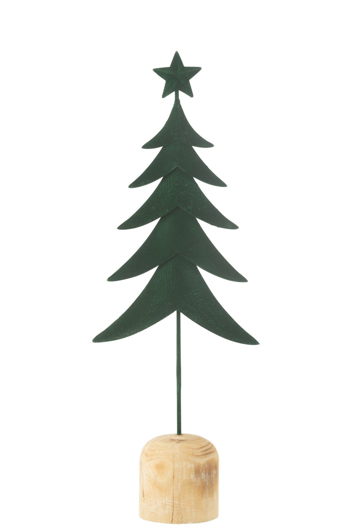 J-Line decoratie Kerstboom Op Voet + Ster - metaal/hout - groen - L